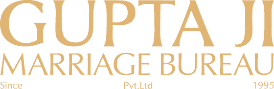 Gupta Ji Marriage Bureau lockup: gold interlocking mandala above the wordmark